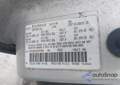 2004 Dodge Dakota Sport/Sxt from USA, damaged, VIN 1D7HG38N24S707004